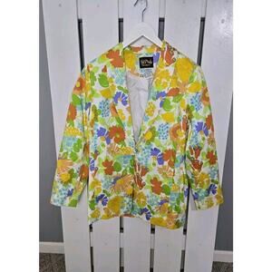 Bob Mackie Wearable Art Bright Floral Maximalist‎ Spring Yellow Blazer Medium